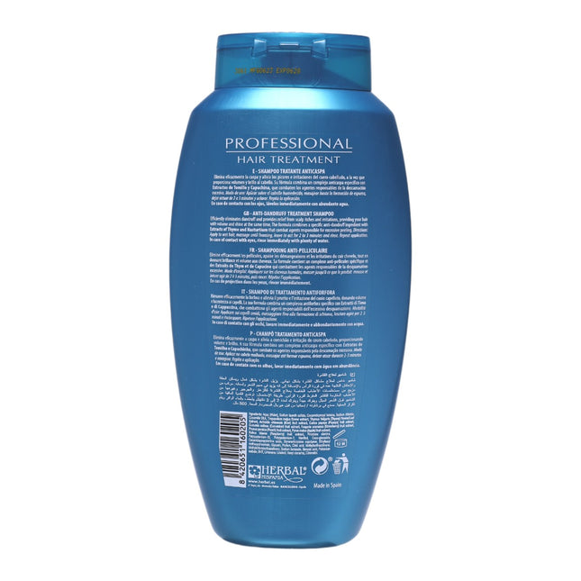Herbal Professional Hair Treatment Champú Anticaspa 500 ml | Sin Silicona, 0% Parabenos y Colorantes | Con Extractos Naturales de Capuchina y Tomillo para cuero cabelludo limpio
