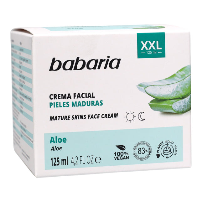 Babaria Crema Facial Pieles Maduras con Aloe XXL 125 ml – Hidratación Intensiva Día y Noche, 100% Vegana