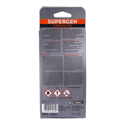 SUPERCEN Contacto – Adhesivo de contacto resistente 75 ml + 20 ml gratis (95 ml), pegamento multiusos de neopreno para madera, cuero, caucho, corcho, moqueta, metal, cerámica y tejidos – Unión fuerte y duradera