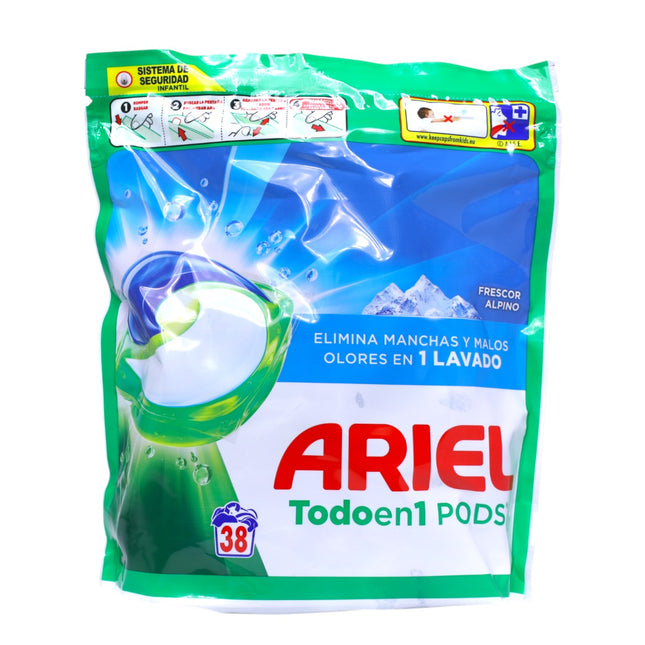 Detergente en cápsulas ARIEL Todo en 1 Pods Frescor Alpino – 38 lavados, elimina manchas y malos olores en frío