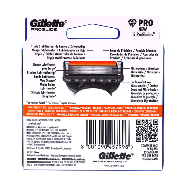 Gillette ProGlide – 6 cuchillas de recambio (cabezal ProGlide), 5 hojas ultrafinas con banda lubricante para afeitado suave y preciso