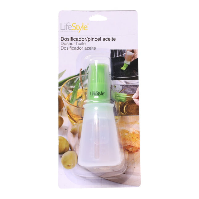 LifeStyle Dosificador de Aceite con Pincel de Silicona, Botella Dosificadora de Cocina con Escala Visible, Accesorio para Hornear, Asar y Plancha