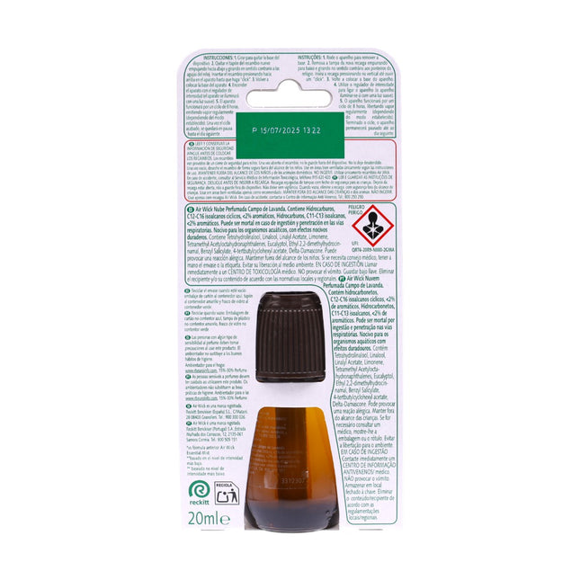 Air Wick Nube Perfumada Recambio Campo de Lavanda 20 ml – Aroma Lavanda Relajante con Aceites Esenciales, Duración Hasta 45 Días