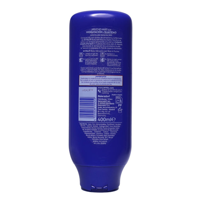 NIVEA Body Milk Bajo la Ducha 5en1, Loción Corporal Hidratante con Aceite de Almendras, Piel Seca, 24h Hidratación, 400 ml
