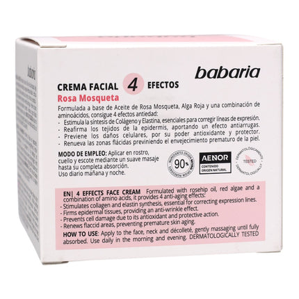 Babaria Crema Facial 4 Efectos Rosa Mosqueta XXL 125 ml – Acción Antiedad Completa para una Piel Firme, Hidratada y Luminosa