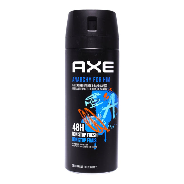 AXE Anarchy For Him Desodorante Bodyspray para Hombre, 48H Non Stop Fresh, Granada Negra y Madera de Sándalo, Spray Corporal Masculino, 150 ml
