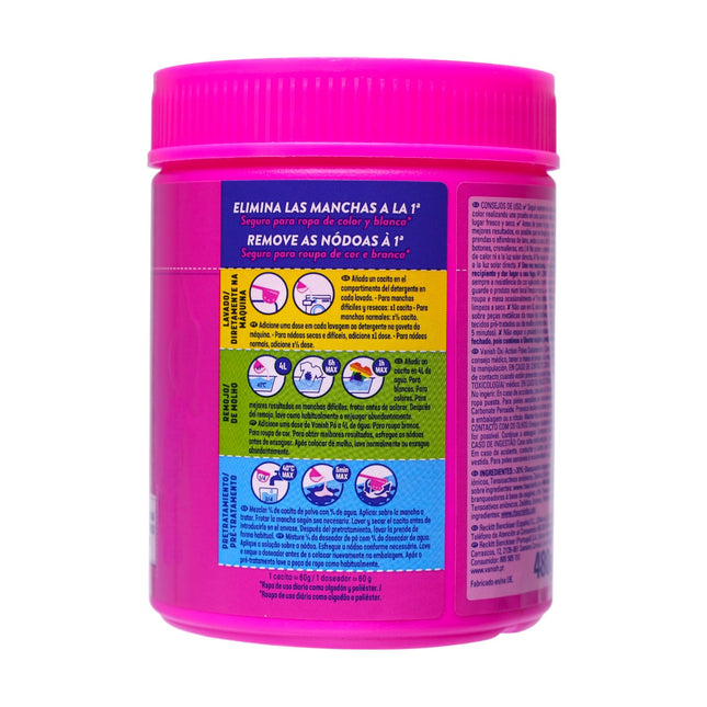 Vanish Oxi Action Quitamanchas en Polvo – Potenciador del Lavado para Blancos y de Color, Sin Lejía, Actúa desde el 1er lavado 480 g