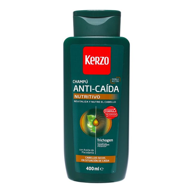 Kerzo Champú Anti-Caída Nutritivo con Aceite de Macadamia 400 ml | Doble acción: fortalece y nutre