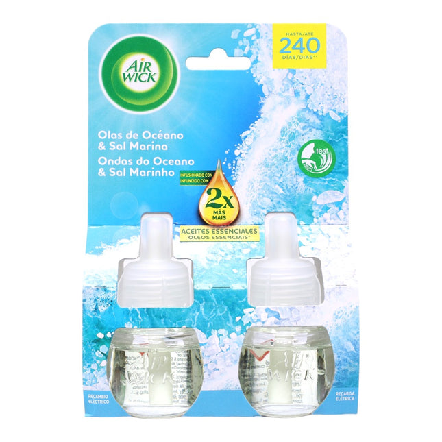 Air Wick Recambio Eléctrico Olas de Océano & Sal Marina, Ambientador Eléctrico con Aceites Esenciales, Hasta 240 Días, 2 x 19 ml