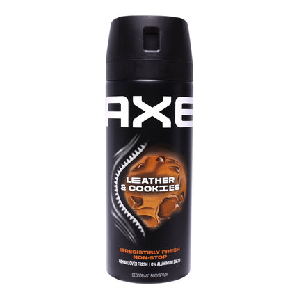 AXE Leather & Cookies Desodorante Bodyspray para Hombre 150 ml, 48H All Over Fresh, 0% Sales de Aluminio, Spray Corporal Masculino, Fragancia Leather & Cookies