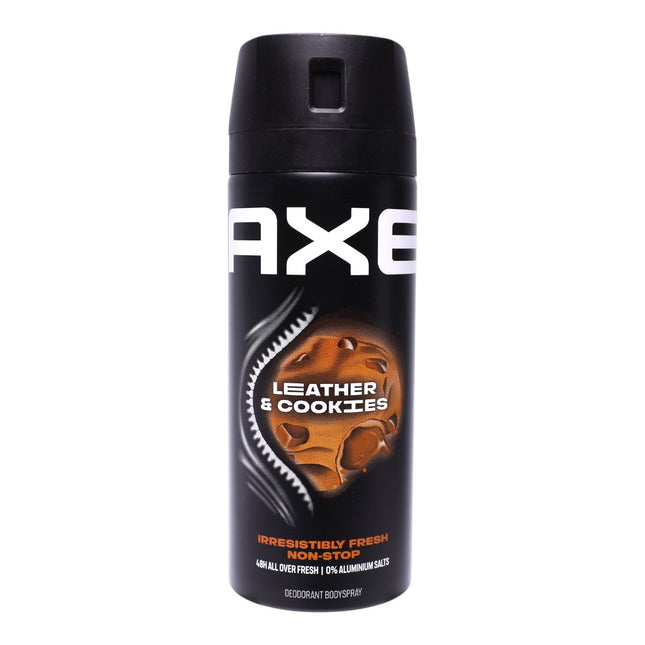 AXE Leather & Cookies Desodorante Bodyspray para Hombre 150 ml, 48H All Over Fresh, 0% Sales de Aluminio, Spray Corporal Masculino, Fragancia Leather & Cookies