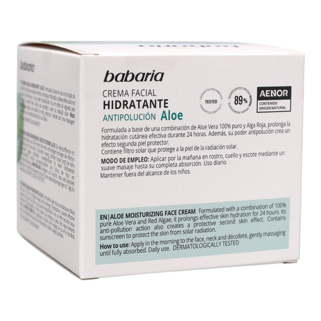 Babaria Crema Facial Hidratante Antipolución con Aloe Vera 50 m