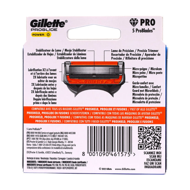 Gillette ProGlide Power – Pack de 8 cuchillas de recambio, 5 hojas y banda lubricante para afeitado suave
