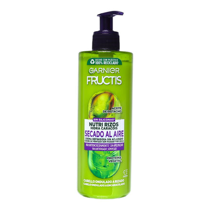 Garnier Fructis Nutri Rizos Hidra Caracois Secado al Aire – Crema definidora sin aclarado 400 ml con aceite de pistacho y proteína vegetal, anti-encrespamiento hasta 96 h, sin siliconas
