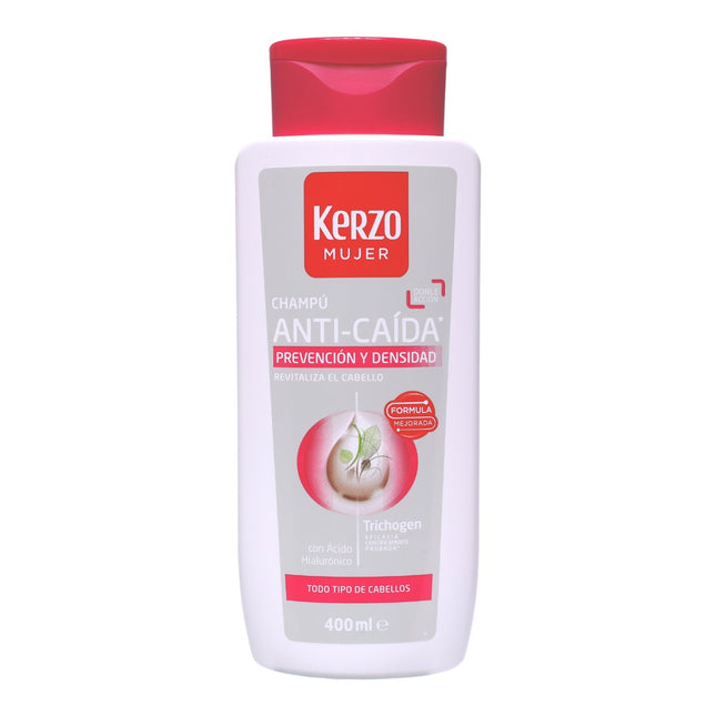Kerzo Mujer Champú Anti-Caída Prevención y Densidad 400 ml con Trichogen™ y Ácido Hialurónico