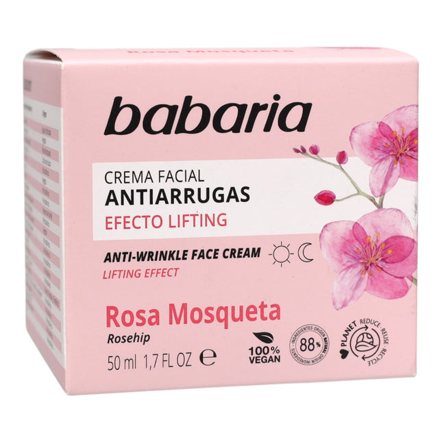 Babaria Crema Facial Antiarrugas Rosa Mosqueta Efecto Lifting 50 ml – 100% Vegana