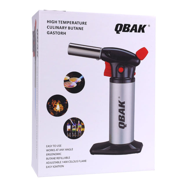 QBAK soplete de cocina butano recargable, quemador culinario con llama ajustable encendido fácil y base estable, para postres y cocina, 18,2 x 13,6 cm