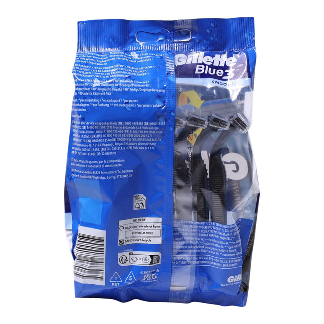 Gillette Blue3 Smooth Maquinillas de Afeitar Desechables para Hombre, 3 Hojas, Cabezal Pivotante, Pack de 8 Unidades