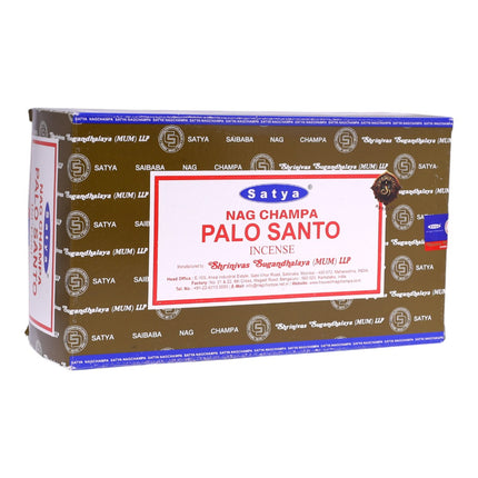 Satya Nag Champa Palo Santo Incienso en Varillas – Caja Display 12 x 15 g – Aroma místico y cálido para hogar, meditación y yoga