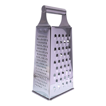 Rallador de cocina 4 caras de acero inoxidable, rallador de queso y verduras con asa superior, 24 cm de alto, base 10,5 x 7,5 cm