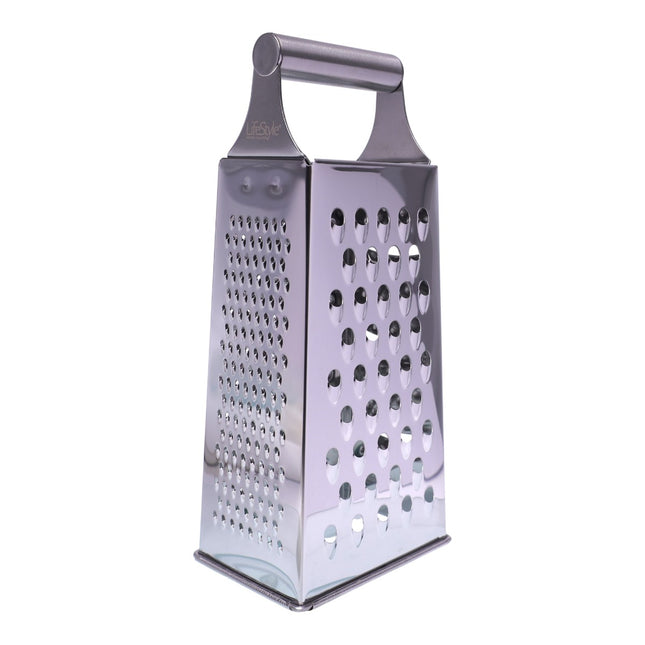 Rallador de cocina 4 caras de acero inoxidable, rallador de queso y verduras con asa superior, 24 cm de alto, base 10,5 x 7,5 cm