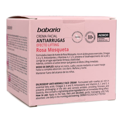 Babaria Crema Facial Antiarrugas Rosa Mosqueta Efecto Lifting 50 ml – 100% Vegana