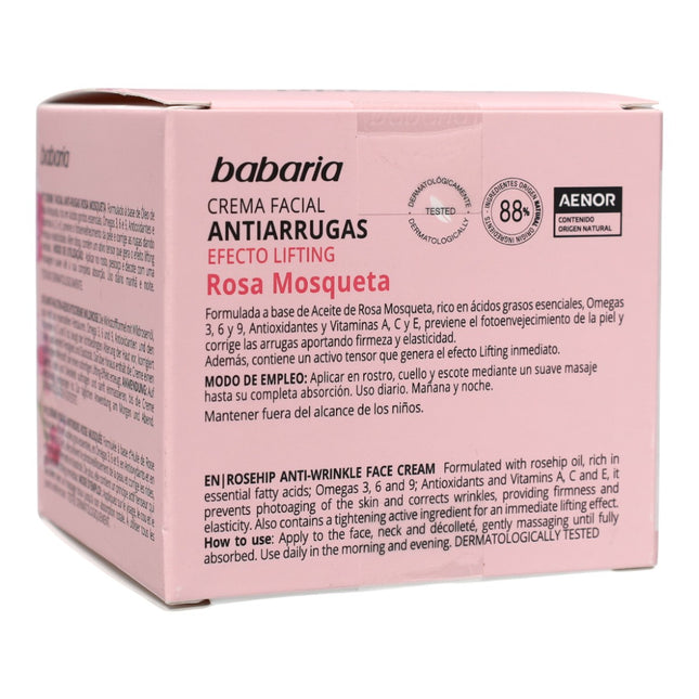 Babaria Crema Facial Antiarrugas Rosa Mosqueta Efecto Lifting 50 ml – 100% Vegana