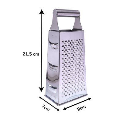 LifeStyle rallador de cocina 4 caras de acero inoxidable, rallador manual de queso y verduras con asa superior, 21,5 cm de alto, base 9 x 7 cm