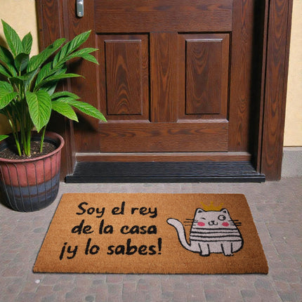 Felpudo Coco “Soy el Rey de la Casa y lo Sabes” – Gato con Corona – 70×40 cm – Fibra de coco natural con base antideslizante PVC | Alfombrilla entrada interior/exterior protegido