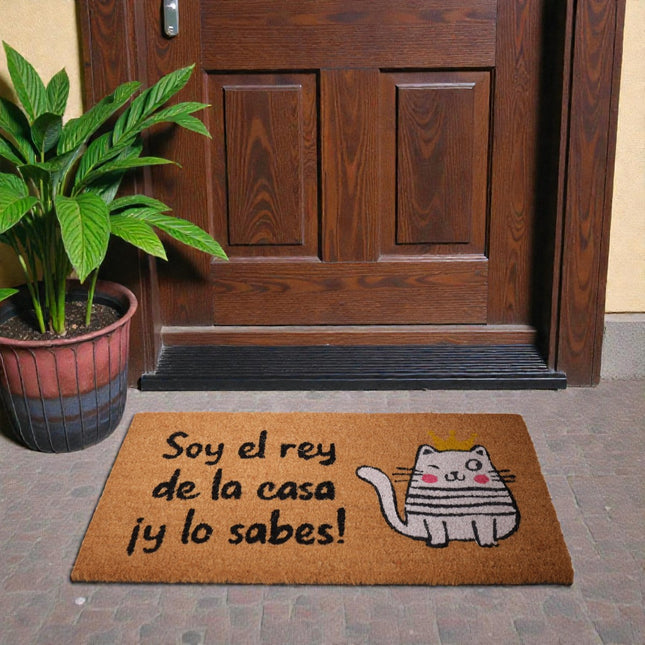Felpudo Coco “Soy el Rey de la Casa y lo Sabes” – Gato con Corona – 70×40 cm – Fibra de coco natural con base antideslizante PVC | Alfombrilla entrada interior/exterior protegido