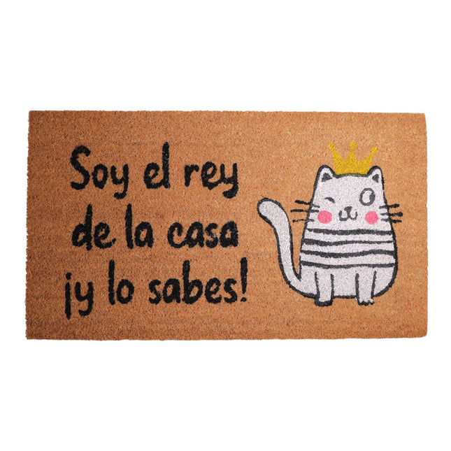 Felpudo Coco “Soy el Rey de la Casa y lo Sabes” – Gato con Corona – 70×40 cm – Fibra de coco natural con base antideslizante PVC | Alfombrilla entrada interior/exterior protegido