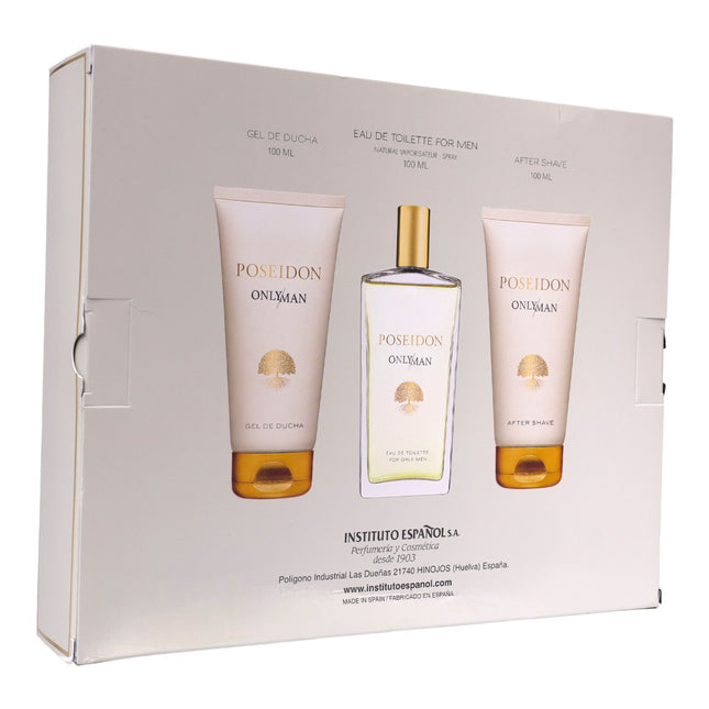 Poseidon Only Man – Estuche Regalo Hombre: Eau de Toilette 100 ml + After Shave 100 ml + Gel de Ducha 100 ml | Set perfume masculino Instituto Español