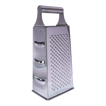 Rallador de cocina 4 caras de acero inoxidable, rallador de queso y verduras con asa superior, 24 cm de alto, base 10,5 x 7,5 cm