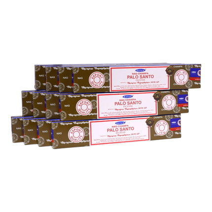 Satya Nag Champa Palo Santo Incienso en Varillas – Caja Display 12 x 15 g – Aroma místico y cálido para hogar, meditación y yoga