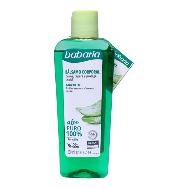 Babaria Bálsamo Corporal Aloe Puro 100% 250 ml – Calmante y Reparador, 100% Vegano