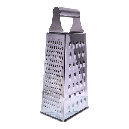 LifeStyle rallador de cocina 4 caras de acero inoxidable, rallador manual de queso y verduras con asa superior, 21,5 cm de alto, base 9 x 7 cm