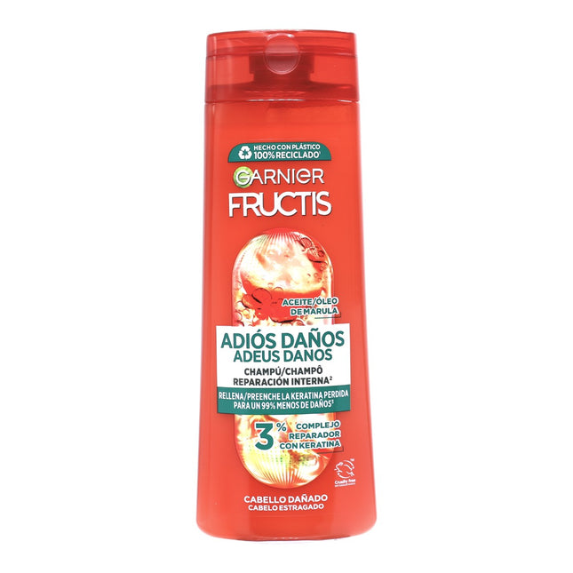 Garnier Fructis Adiós Daños Champú Reparación Interna 380 ml – Con Aceite de Marula y Keratina – Cabello Dañado – Fórmula Vegana