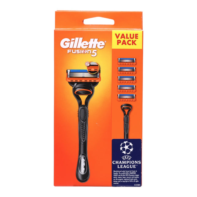 Gillette Fusion5 Maquinilla de Afeitar Hombre Value Pack, 1 Mango + 5 Recambios, 5 Hojas de Precisión, Afeitado Apurado y Cómodo
