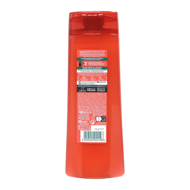 Garnier Fructis Adiós Daños Champú Reparación Interna 380 ml – Con Aceite de Marula y Keratina – Cabello Dañado – Fórmula Vegana