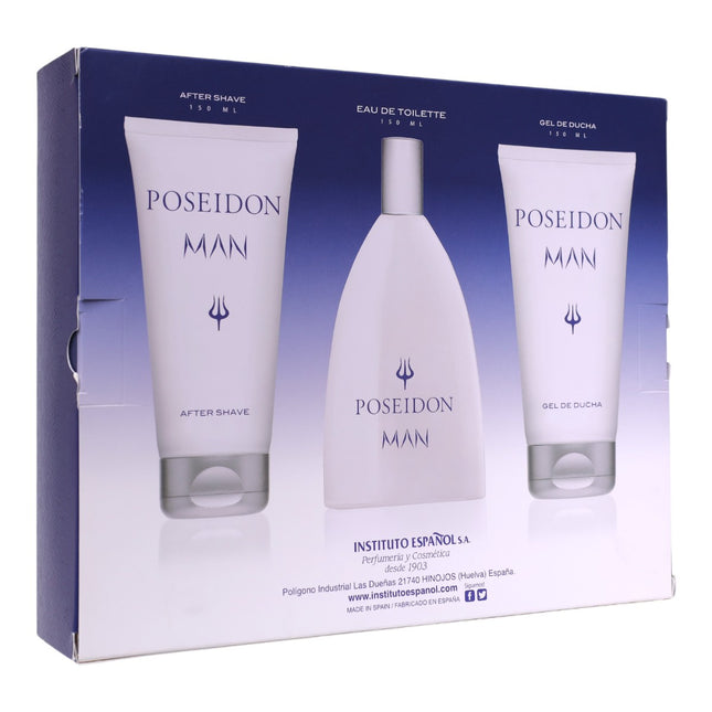 POSEIDON Man – Estuche regalo 3 piezas: Eau de Toilette 150 ml + Gel de Ducha 150 ml + After Shave 150 ml | Perfume para hombre fresco-aromático