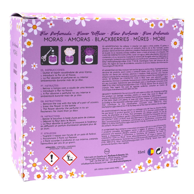 The Fruit Company Flor Perfumada Moras 55 ml – Difusor con flor decorativa | Aroma a moras, ambientador para el hogar de larga duración (+30 días), colección Flower Power