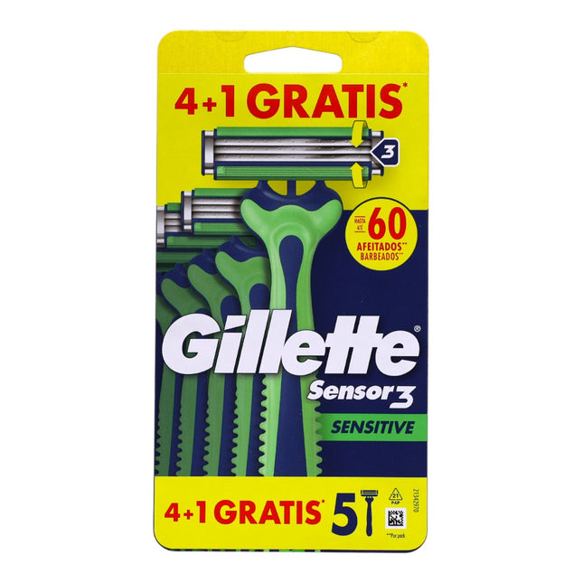Gillette Sensor3 Sensitive Maquinillas Desechables Hombre 4+1 Gratis (total 5 uds)