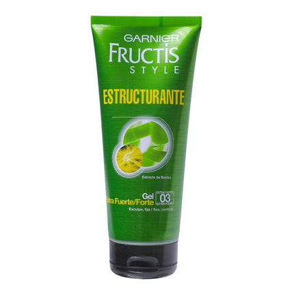 Garnier Fructis Style Gel Fijador de Pelo Estructurante Control Total y Flexible, Fijación Extra Fuerte 03 con Extracto de Bambú, 200 ml