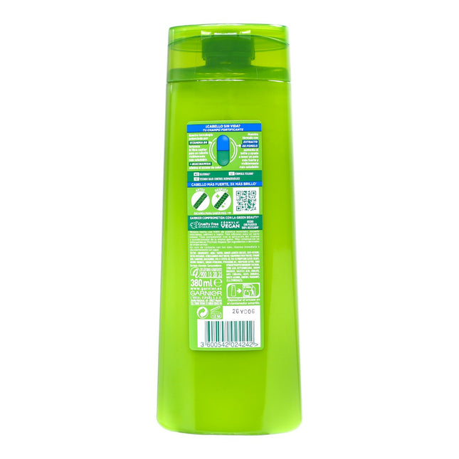 Garnier Fructis Fuerza & Brillo Champú Fortificante 380 ml – Cabello Normal, con Extracto de Pomelo, Vitamina B6 y Niacinamida, Sin Siliconas