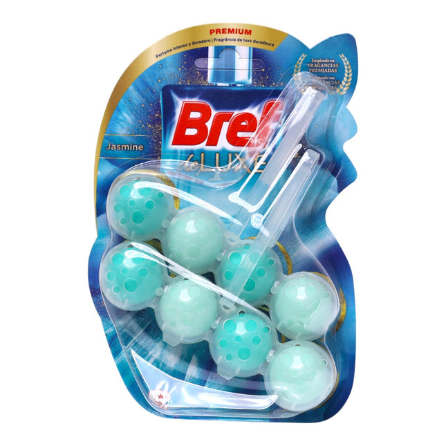 Bref WC deLuxe Jasmine – Cesta higiénica premium para inodoro, fragancia de jazmín, 4 funciones (espuma, limpieza, anti-cal y frescor) – Pack 2x50 g