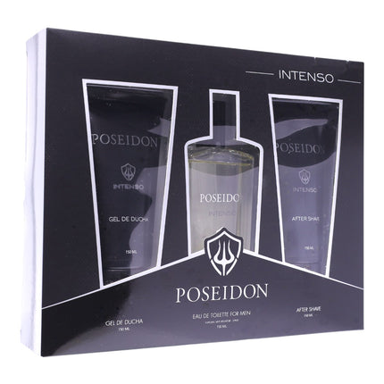 POSEIDON Intenso Estuche para Hombre – Eau de Toilette 150 ml + After Shave 150 ml + Gel de Ducha 150 ml – Set Regalo Fragancia Masculina Hecho en España