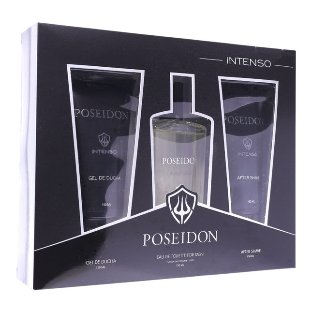 POSEIDON Intenso Estuche para Hombre – Eau de Toilette 150 ml + After Shave 150 ml + Gel de Ducha 150 ml – Set Regalo Fragancia Masculina Hecho en España