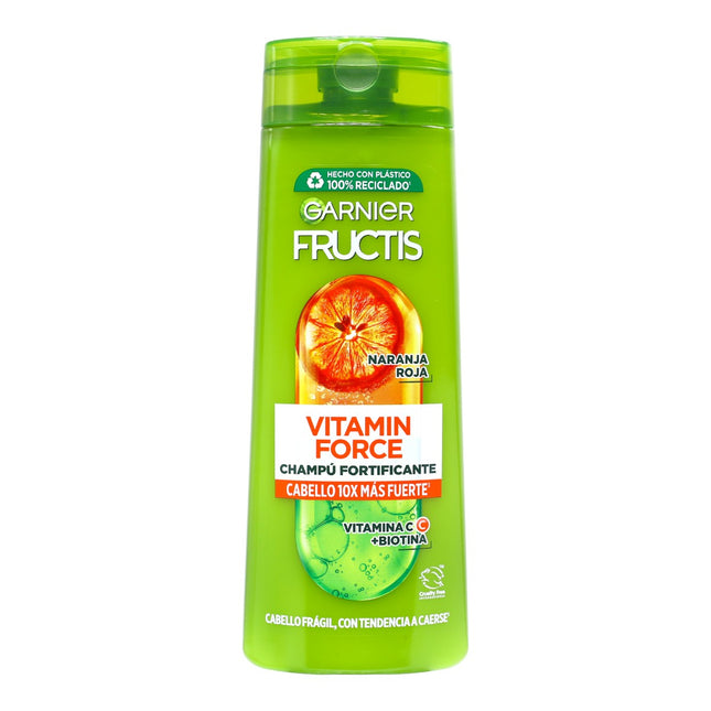 Garnier Fructis Vitamin Force Champú Fortificante 380 ml – Vitamina C y Biotina – Cabello Frágil con Tendencia a Caerse – Fórmula Vegana – Sin Siliconas