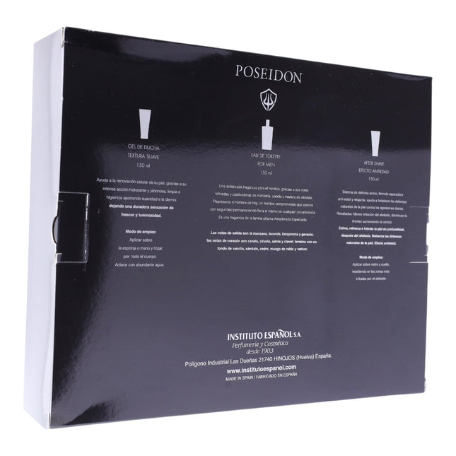POSEIDON Intenso Estuche para Hombre – Eau de Toilette 150 ml + After Shave 150 ml + Gel de Ducha 150 ml – Set Regalo Fragancia Masculina Hecho en España