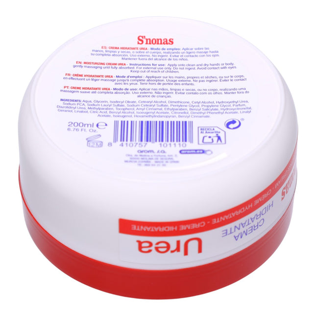 S’nonas Crema Hidratante con Urea 200 ml – Hidratación Profunda para Pieles Secas – Repara, Suaviza y Protege – Uso Diario Cuerpo y Manos